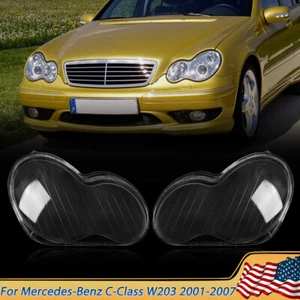 Pair Headlight Lens Cover Lampshade For Mercedes-Benz C-Class W203 2001-2007 - Foto 1 di 13