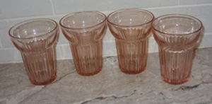 Anchor Hocking 4 Queen Mary Pink Depression Glass 9 oz. Tumblers Glasses 4" Tall - Picture 1 of 5