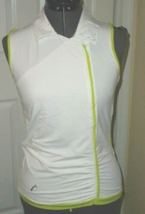 SWINGDISH TRICIA COVEL TOP SHIRT SIZE L TWO WAY STRETCH WHITE GREEN BEADS - Picture 1 of 4
