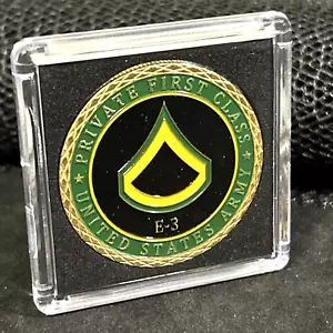 UNITED STATES ARMY - Rank PFC-PRIVATE FIRST CLASS E-3 Challenge Coin with Case - Picture 1 of 14