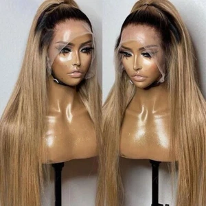 Ombre Blonde Hair Synthetic Lace Front Wigs Heat Safe Pre Plucked 13x4 Free Part - Picture 1 of 7