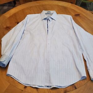 Bugatchi Uomo Shirt Men's Size Large  Blue White Contrast Cuff Button Floral