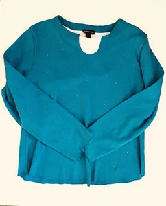 Limited Too Girls Aqua Sparkle Glitter Jewel L/S Shirt Top Cotton EUC Size 16 - Picture 1 of 8
