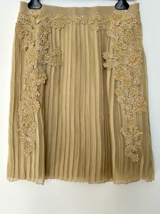 ALBERTA FERRETTI Designer SILK SKIRT 40 4 GOLD Yellow LACE Flowers NEW Italy - Picture 1 of 9