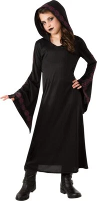 Gothic Dress Hooded Black Robe Vampire Fancy Dress Up Halloween Child Costume - Image 1 of 2