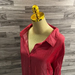 "NEW" LULAROE Button Down Collar Red Long Sleeve Casual Shirt Women's Size 2XL - Picture 1 of 12