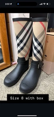 Botas de lluvia para mujer talla 38 Burberry Simeon de goma negras hasta la rodilla 7,5 8 Foto 1 de 2