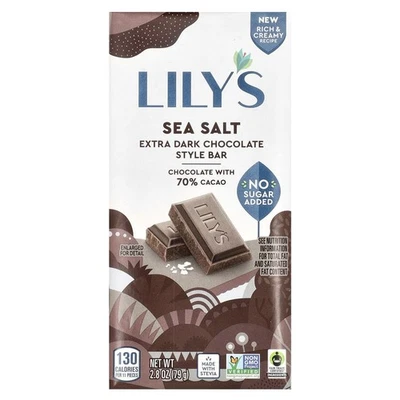 Dulces Lily'S, 70 % sal marina chocolate stevia, 2,8 onzas (9 barras) 12/2026 Foto 1 de 2