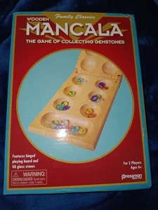 NEW Wooden Mancala Game by Pressman Family Classics Board Game 48 Glass Stones - Picture 1 of 5