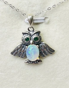 Hermoso Collar Colgante Búho Ópalo de Fuego Arco Iris Llamativo Plata de Ley 925 - Imagen 1 de 11