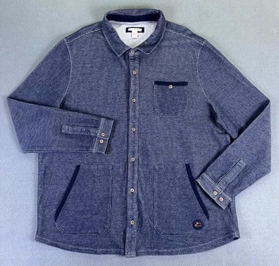 Карбоновая 2 кобальтовая рубашка мужская Shacket XL синяя вязаная хлопковая умная повседневная минималистская - Изображение 1 из 4