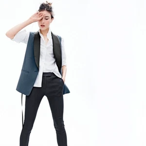 NWOT J.Crew Tuxedo Blazer Womens Sz 8/Large Navy Smoking Satin Lapel Sleeveless - Picture 1 of 7