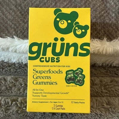 Gruns Cubs Kids Vitaminas, Gomitas Super Verdes - 20 Vitaminas y Minerales - 72 Ct Foto 1 de 4