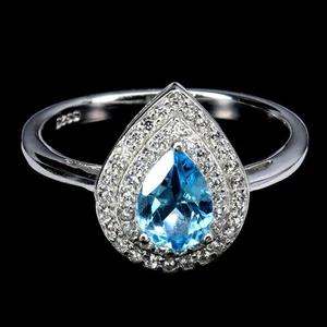 925 Sterling Silver Ring Pear Swiss Topaz 8x6mm Natural Gemstone Jewelry Size 7 - Picture 1 of 13