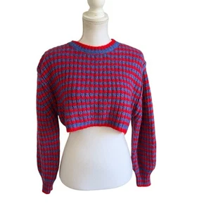 Suéter Corto Tejido Grueso Rojo Y Azul Mezcla Lana Alpaca Zara Talla S - Imagen 1 de 6