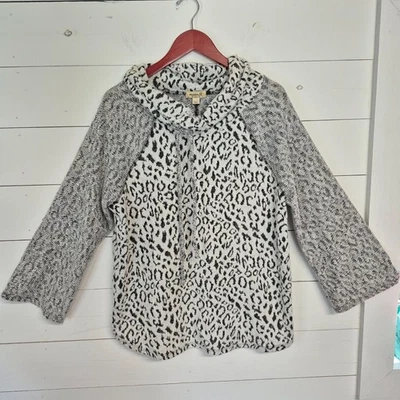 OneWorld Womens Leopard Print Cowl Neck Sweater L Black/White Long Sleeve Lightw Foto 1 de 4
