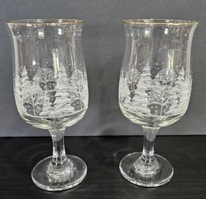 2 Arby's Libbey Winter Wonderland Wasserkelche Goldrand Urlaub Ersatz - Bild 1 von 9