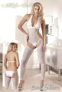 Offenherziger Overall mit Feinnetz & Strass-Steinen weiß - Bild 1 von 2