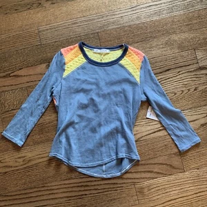 Free People Quarter Sleeve Shirt Top Blue Sunshine Shoulder Size XS Retail $98 - Picture 1 of 11