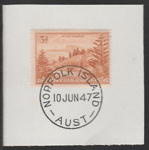 NORFOLK ISLAND 1947 BALL BAY  3d on piece with MADAME JOSEPH FORGED POSTMARK
