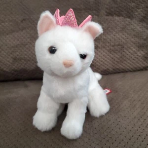 Douglas Cuddle Toy Duchess White Cat 6 inch Plush Pink Crown Kitty Princess - Picture 1 of 5