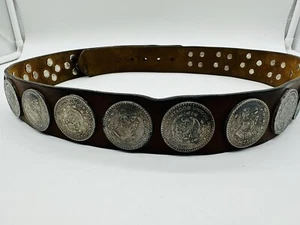 Vintage 1967 Cinco Pesos Mens Belt 42 Inches Mexico 19 Coins No Buckle - Picture 1 of 17
