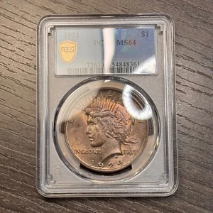 MS64 1924 $1 Peace Silver Dollar, PCGS Trueview- Nicely Toned (Dark Trueview) - Picture 1 of 6