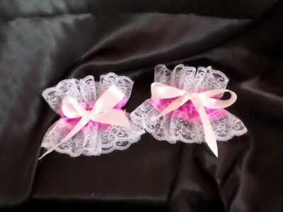 KIMBERLYSECRET ABDL FRILLY LACE TRIM DEEP PINK SATIN CUFFS WITH BOWS