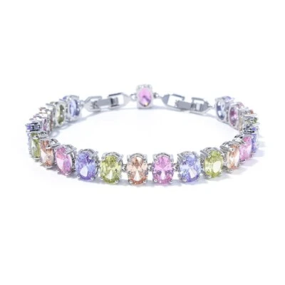 New 8mm Charming Mix Color Topaz Citrine Gemstone Silver Women Girl Bracelets - Image 1 of 4