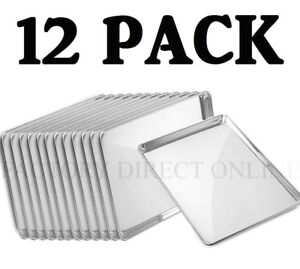 12 PACK Full Size Aluminum 18" x 26" Bun Sheet Baking Pan Wire in Rim Commercial