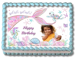 Mermaid Add Your Own Photo Personalized Edible Image Birthday Cake Topper - Picture 1 of 4