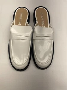 Stuart Weitzman Womens Palmer Bold White Patent Leather Loafer Mule Sz 7.5 B - Picture 1 of 8