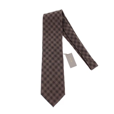 Tom Ford NWT Silk/Cashmere Blend Neck Tie in Light Brown/Dark Gray Check - Image 1 of 4