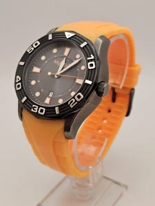 Montreux Mens Date Watch Swiss Made 100meter Water Resistant Orange Rubber Strap - Picture 1 of 12