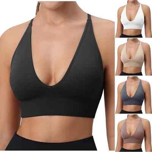 Fitness Yoga Push Up Underwire Women'S V Neck Long Line Sports Bra - Picture 1 of 21