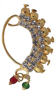 Indian Traditional Maharashtrian Style Gold Plated Moti Nosepin For Women R382 - Picture 1 of 6