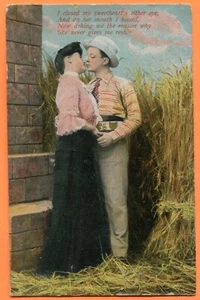 Couple Kissing Old Postcard Circa 1908 to Ethel Busse Harmony Minnesota - Picture 1 of 3