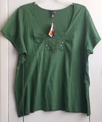 Blusa elegante L. A. azul para mujer talla 30/32 verde manga corta lentejuelas nueva con etiquetas Foto 1 de 4