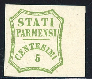 1859 Parma Provisional Government 5 cent. green yellow new integral rubber edge ** - Picture 1 of 1