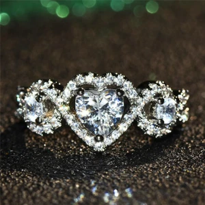 3ct Heart Simulated Diamond Ring 14k White Gold Plated Infinity Trendy Design - Picture 1 of 7