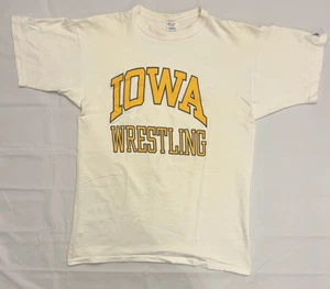 Vintage 80s Champion Iowa Hawkeyes Wrestling White Shirt Men's Size Lg Dan Gable - Picture 1 of 11