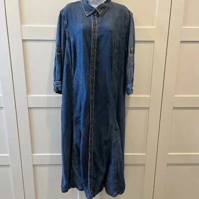 Charter Club Denim Dress 20w Modest Maxi Western Cottagecore Boho Buttons Flare - Image 1 of 4