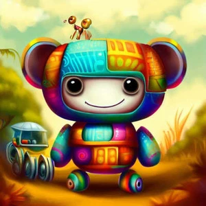 Regenbogenroboter im Park I Kunstdruck - 12 x 18 Zoll - Bild 1 von 1
