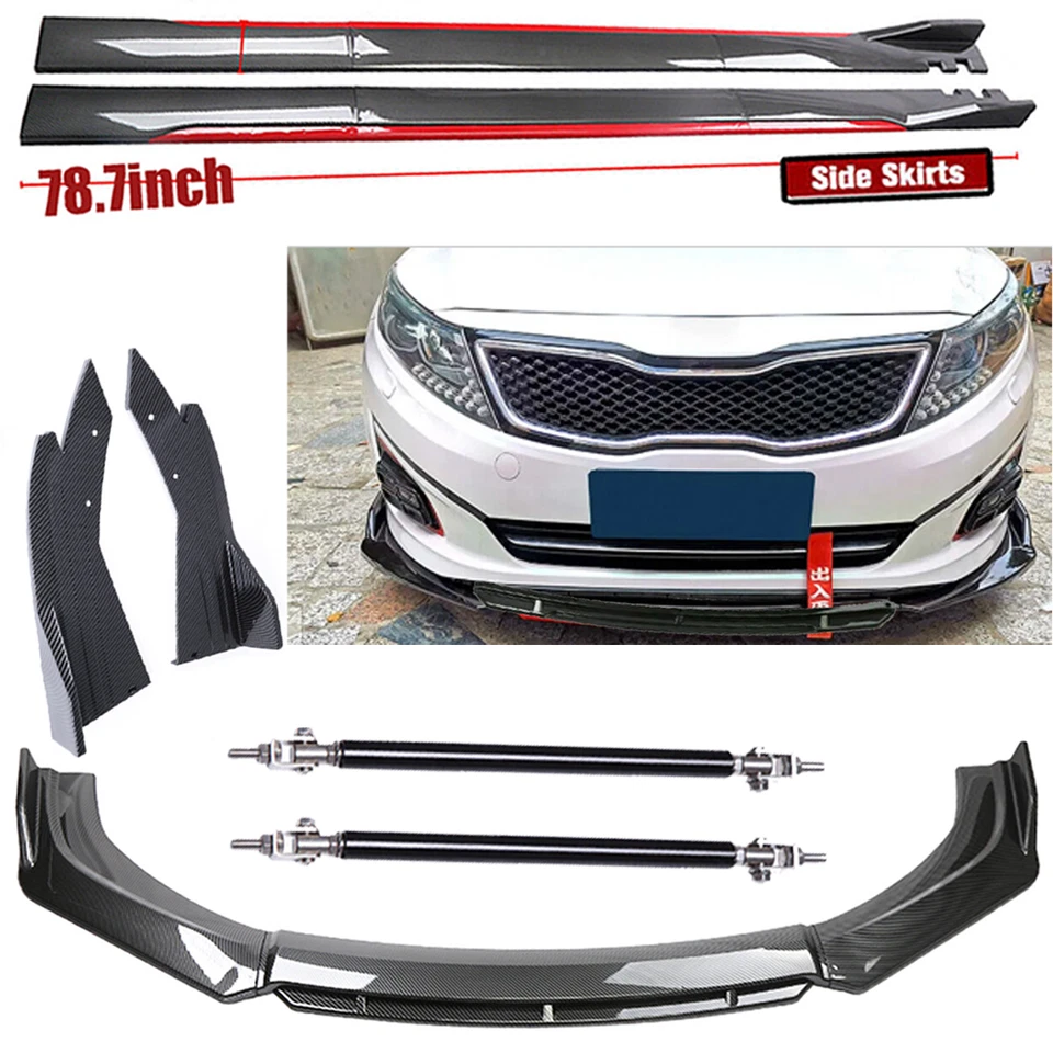 For Kia Optima K5 Rio Forte Front Rear Bumper Lip +78.7"Side Skirt Extension Foto 1 de 4