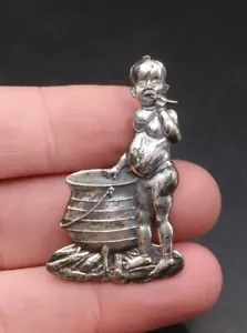 South African Sterling Silver Brooch - CANDIDA - Zulu Boy & Cooking Pot - Picture 1 of 6