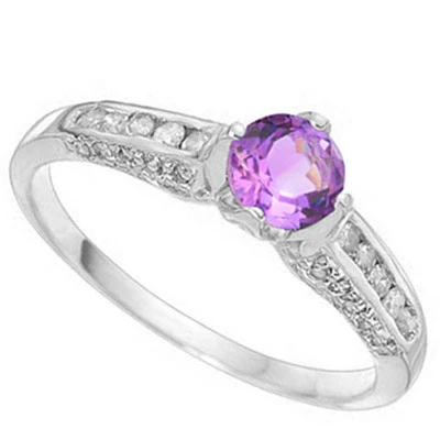 ADORÁVEL ANEL DE PRATA ESTERLINA 925 DIAMANTE E AMETISTA GENUÍNOS 0,76 CTW - Imagem 1 de 2