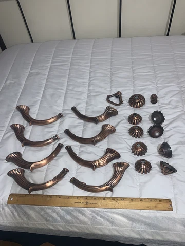 Vintage 8 Lbs Heavy Brass Lot Copper Finish Chandelier Parts Bobeche Replacement Cover