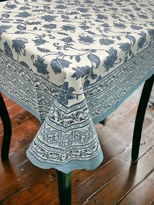 Indian Hand Block Print Tablecloth Kitchen with Napkin Cotton Floral Rectangular - Image 1 of 4
