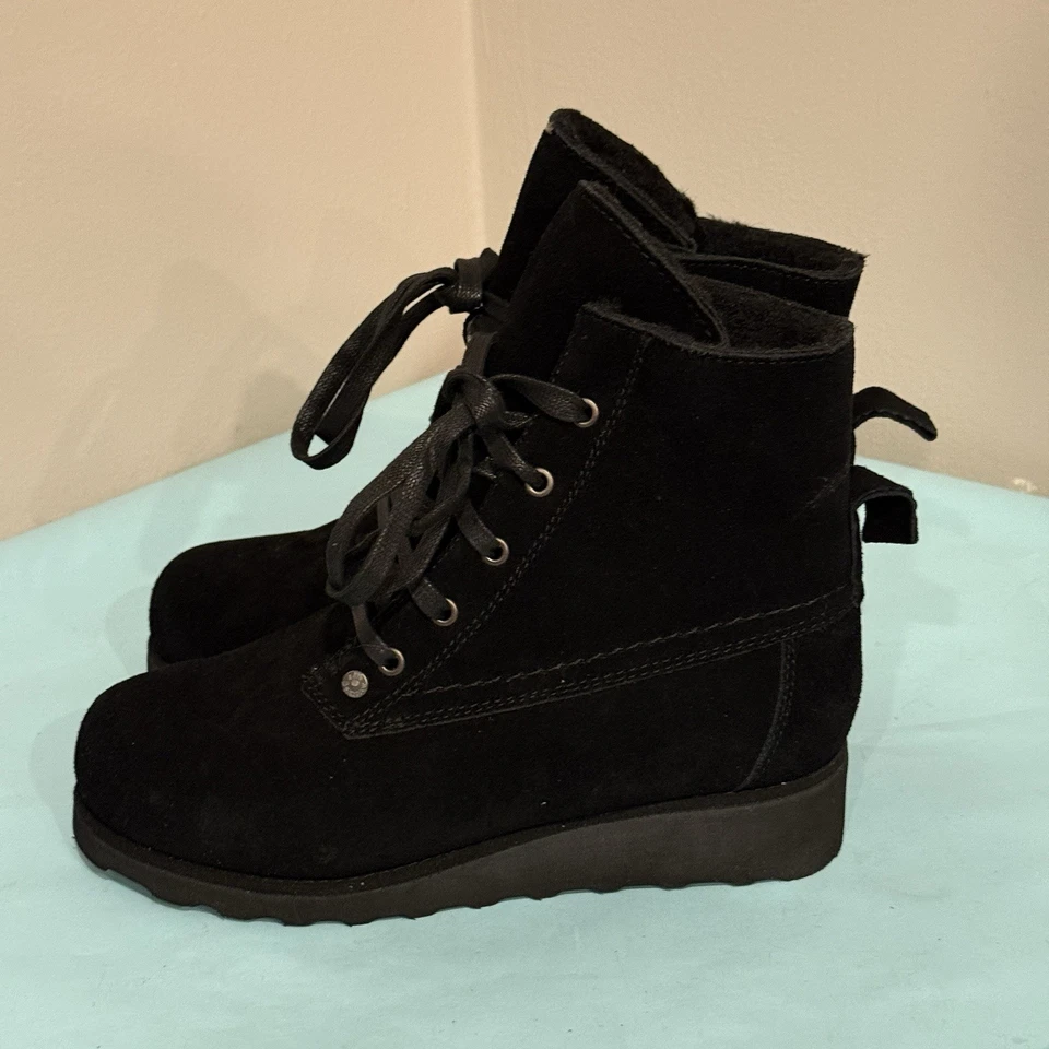 NUEVO BEARPAW Botas de Piel Real Negro Gamuza Piel de Oveja Abrigo de Oso Mujeres Talla 9 EU 40 Foto 1 de 4