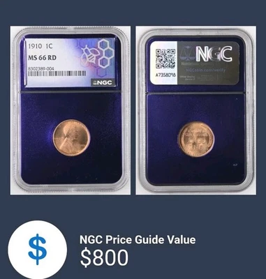 1910 1c Lincoln Wheat Cent NGC MS 66 RD US Coin Penny Trader Bea Purple Limited  - Image 1 of 4